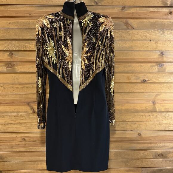 Bob Mackie Evening Bolero Dress Black Gold Beaded Vintage Size 4 1980’s - Picture 11 of 16